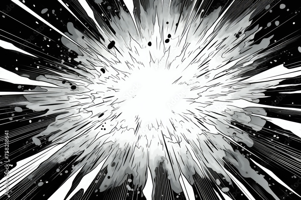 Poster abstract black and white image of a burst of paint. perfect for artistic projects
