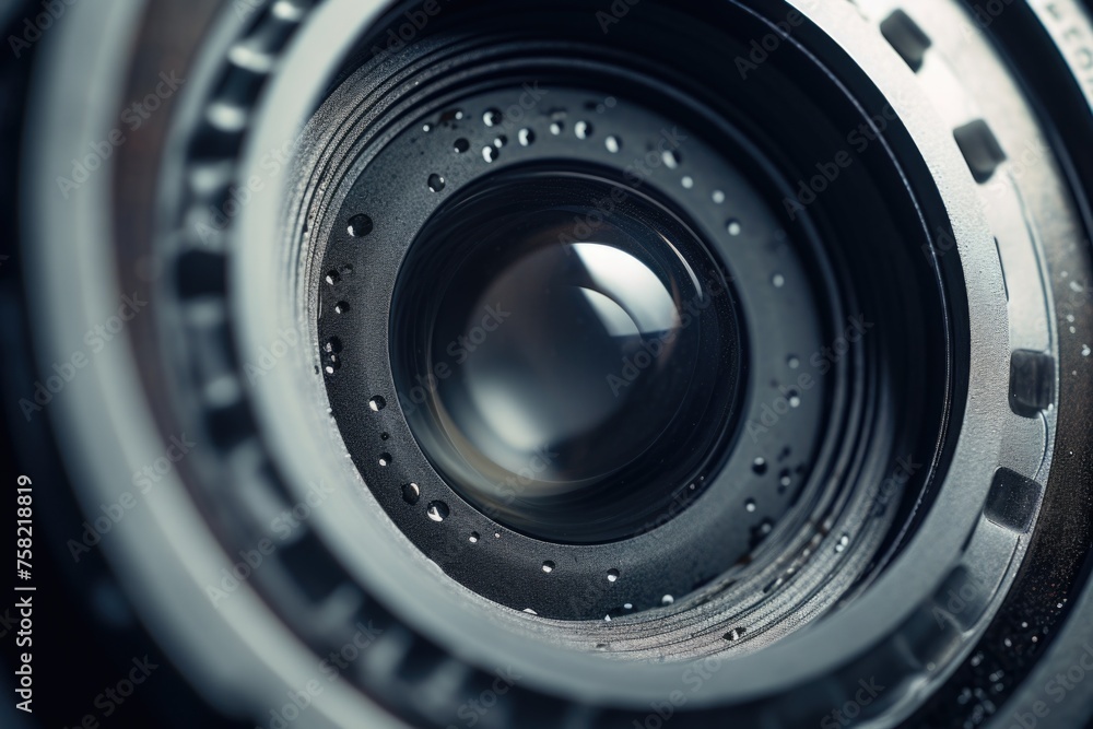 Poster detailed close up view of a camera lens, ideal for technology concepts