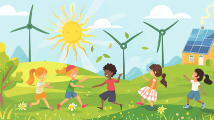 Children Frolicking in a Renewable Energy Landscape