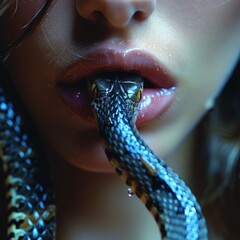 Woman With Snake in Mouth