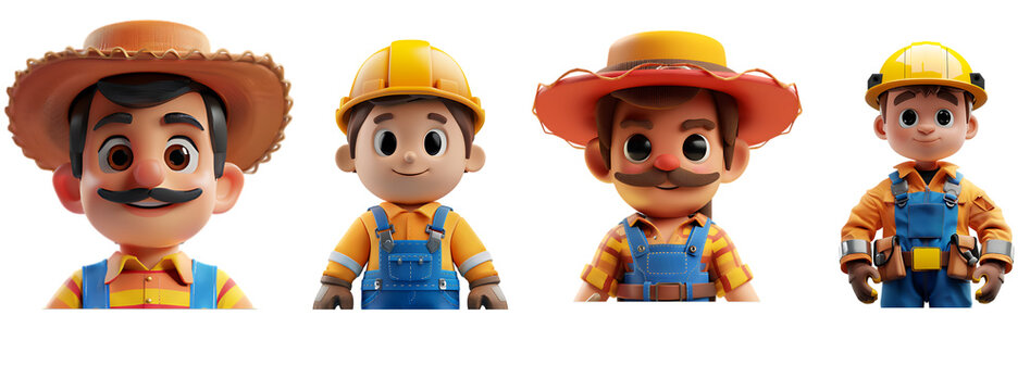 3d construction worker avatar isolated on a transparent or white background, Png