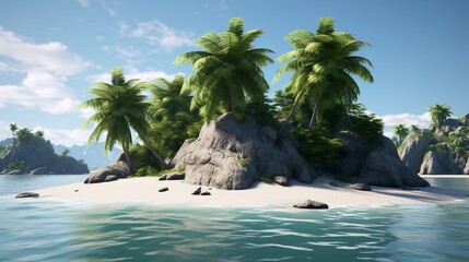 Picturesque palm island, cut out, 8K resolution.

