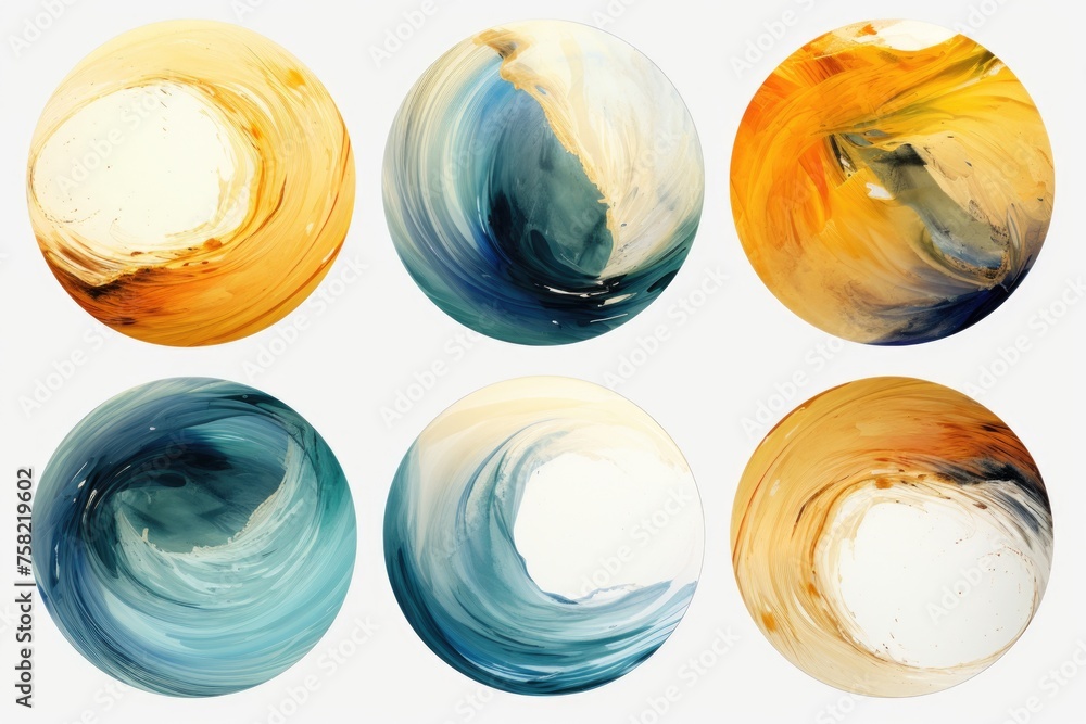 Poster set of four circular paintings in various colors. perfect for adding a pop of color to any space