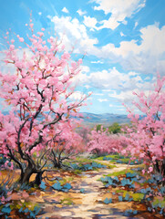 Fototapeta na wymiar Spring California. Oil painting in impressionism style.