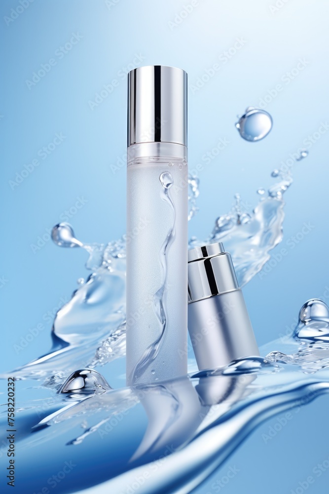 Poster a clear water bottle with a single droplet on top. perfect for hydration and health concepts