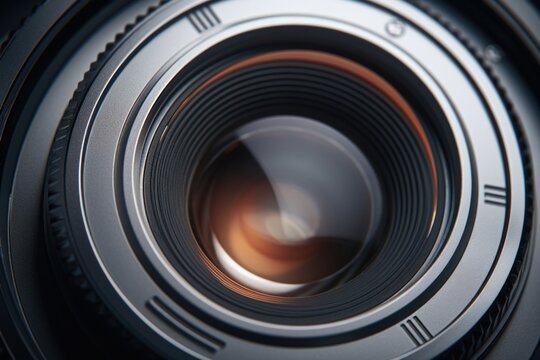 Detailed close-up view of a camera lens, perfect for photography enthusiasts