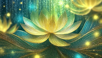輝く青と金の花　AI画像　ジェネレーティブAI