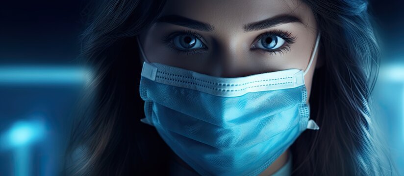 Diverse Woman Wearing A Surgical Mask In Urban Setting, Protecting Against Airborne Particle Contamination