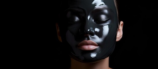Portrait of a Woman Wearing an Elegant Black and White Face Mask, High Contrast Beauty Concept