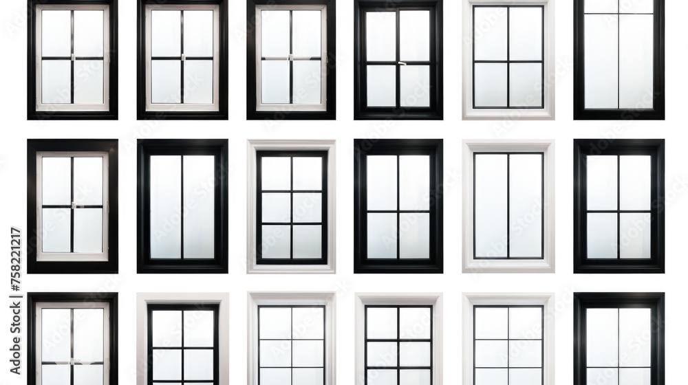 Poster Collection of different types of windows, suitable for architectural and interior design projects