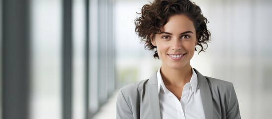 Confident Female Executive in Business Attire Beaming with Success and Professionalism