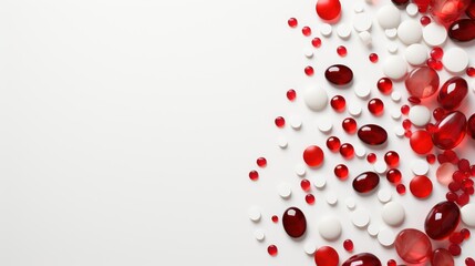 Red and white pills on a white background.