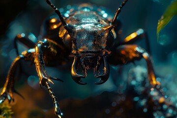 macro of a bug with large mandibles  - obrazy, fototapety, plakaty