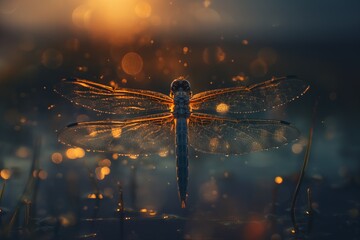 dragonfly flying taking off from the water - obrazy, fototapety, plakaty