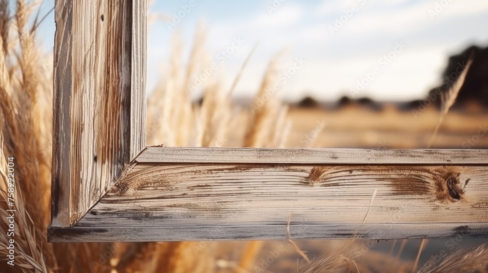 Poster a simple picture frame resting on a rustic wooden fence. ideal for home decor or interior design pro
