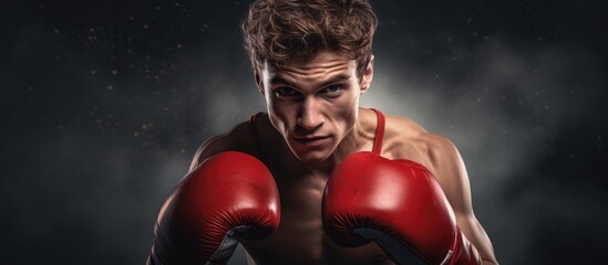 Passionate young fighter ready for intense boxing match wearing protective gloves