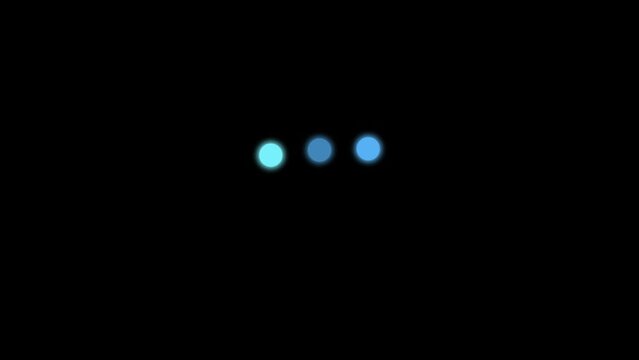 Glowing blue loading dots with changing colors animation on black screen. Chroma key loading animation for tech concepts. Isolated 4K loading, downloading, or buffering animation, seamless loop.
