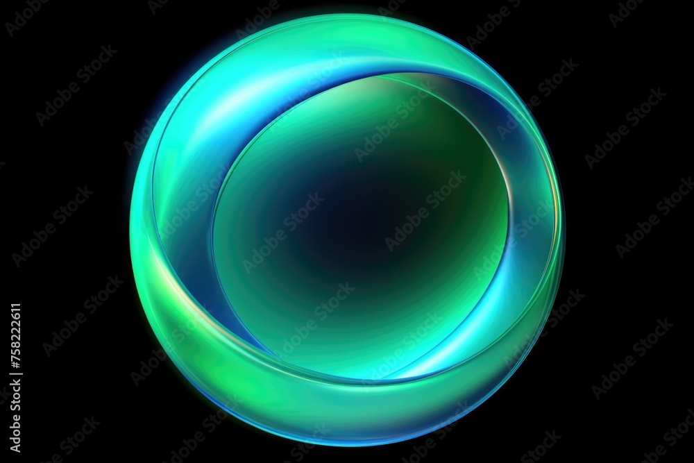 Poster Brightly colored circular object against dark backdrop. Ideal for abstract design projects