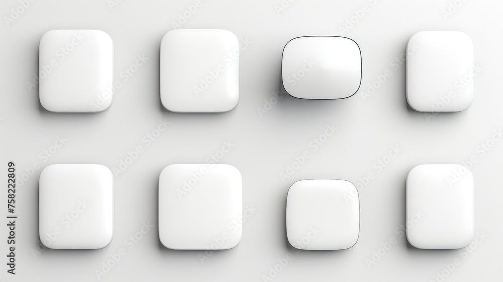 Aufkleber White square buttons on a white surface, suitable for tech or design concepts