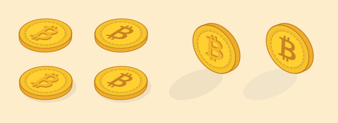 Gold Bitcoin, Blockchain 3d Icon Vector illustration

