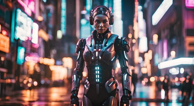 Cyberpunk humanoid robot woman.