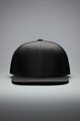 Stylish black leather baseball cap on a neutral gray background. Perfect for fashion or sports-related projects