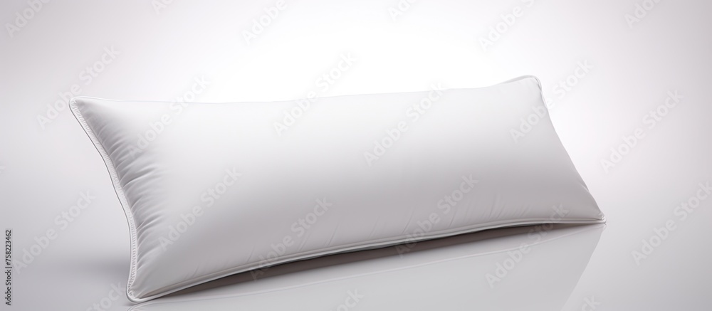Poster a white rectangular pillow is placed on a white paper surface, creating a monochrome composition. th