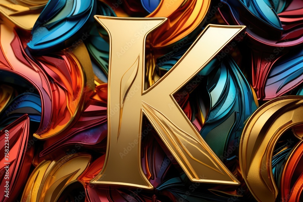 Poster close up view of a gold letter on a vibrant background. perfect for graphic design projects