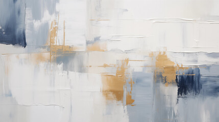 Tableau d'art. Peinture bleu, dor&eacute; et or. Fond blanc. Art, trace de pinceaux, t&acirc;ches, mouvement. Art moderne, contemporain. Pour conception et cr&eacute;ation graphique.