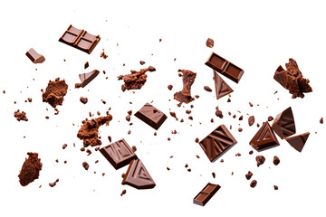 Various types of delicious chocolate falling with choc flake isolated on transparent background Remove png, Clipping Path, pen tool