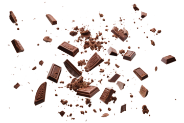 Various types of delicious chocolate falling with choc flake isolated on transparent background Remove png, Clipping Path, pen tool