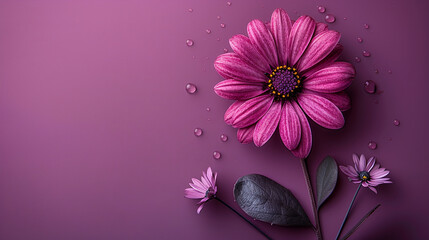 Beautiful purple flower on purple background with copy space, banner design. very detailed