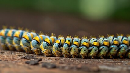 A caterpillar is crawling on a wooden surface - Powered by Adobe