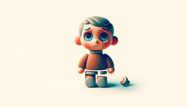 3D animated character of a young boy looking sad
