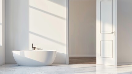 Fototapeta na wymiar Contemporary Bathroom Design Teaser Behind Slightly Ajar Door.