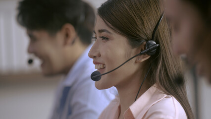 Call centre operator providing customer service