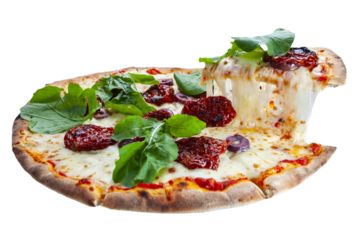 Sun dried tomato pizza with arugula and mozzarella