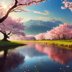 벚꽃과 화산과 강