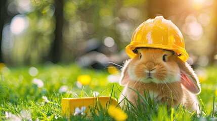 Easter bunny with construction helmet