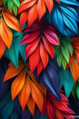 Fototapeta na wymiar Vibrant 3d tree mural colorful leaves on elegant branches for interior wall art