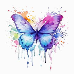 Watercolor painting clipart Vector of a colorfull butterfly on a white background, Drawing illustration, art Graphic. 