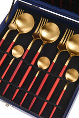 18 Pieces red stainless steel cutlery gift set