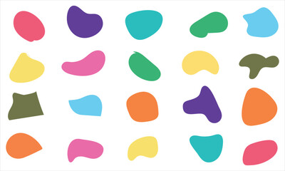 Organic amoeba blob shape abstract colorful vector illustration isolated on white background. Set of irregular round blot form graphic element. doodle drops collection. Contemporary banner. vector