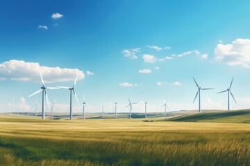Wind power station in the field. Renewable energy, ecology, environment concept