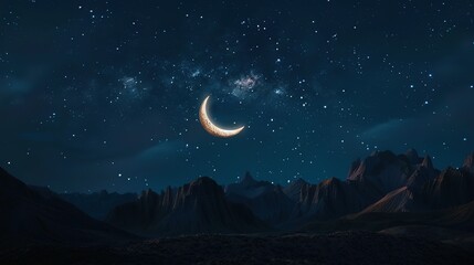 Obraz na płótnie Canvas Ramadan Kareem & Eid Mubarak: crescent moon on a starry night