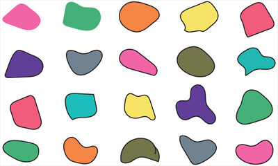 Organic amoeba blob shape abstract colorful vector illustration isolated on white background. Set of irregular round blot form graphic element. doodle drops collection. Contemporary banner. vector