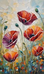 Vibrantly-colored oil painted poppies red flowers - beautiful floral artwork	
