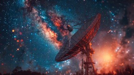 A celestial observatory scanning the cosmos for signals of extraterrestrial cryptocurrencies, decoding the economics of the universe. - obrazy, fototapety, plakaty