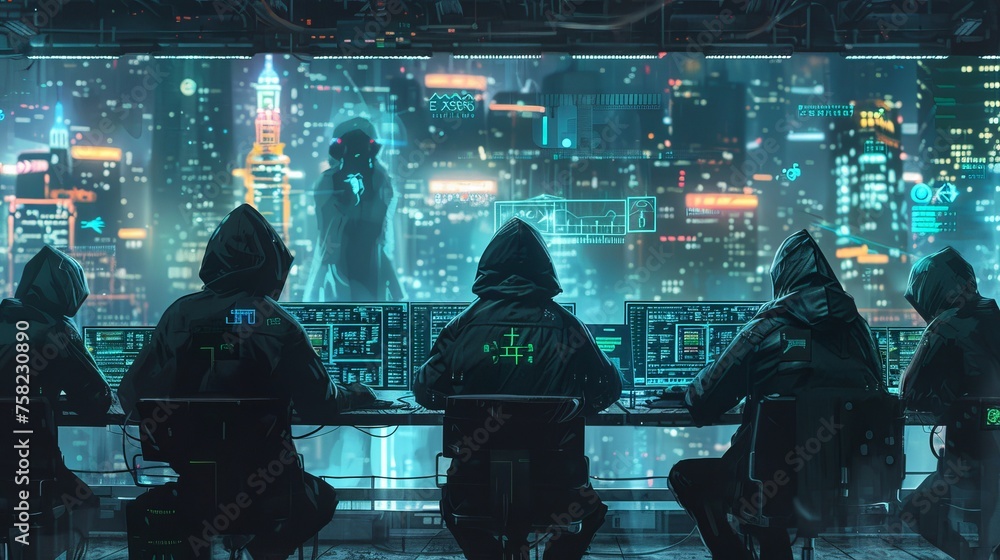 Poster a rebel hacker group infiltrating a dystopian regime’s financial mainframe to erase debts and redist