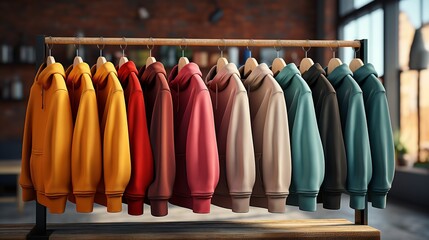 Row of different colorful youth cashmere sweaters.

 - obrazy, fototapety, plakaty